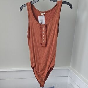 POL Rust Orange Button-Up Bodysuit